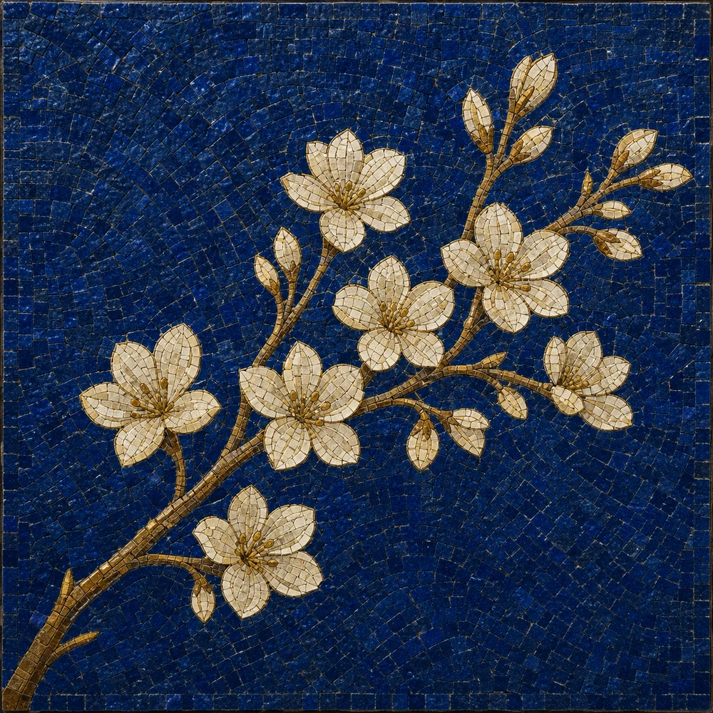 Almond Blossom hand-cut mosaic mural