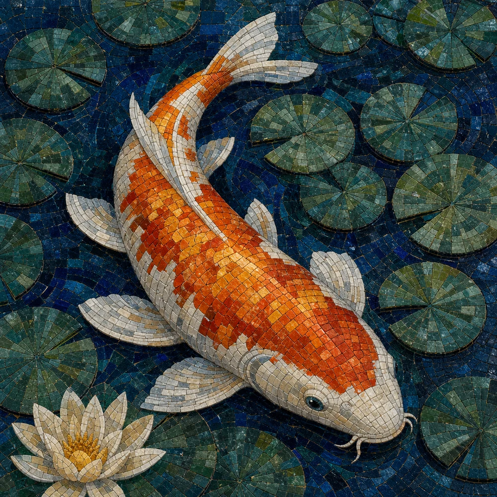 Koi Pond hand-cut mosaic mural